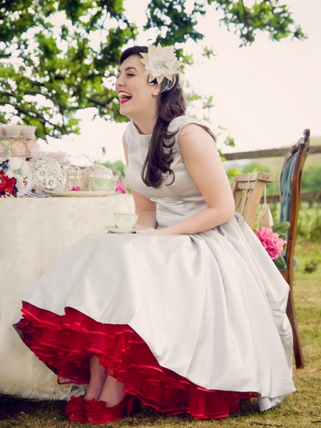 red tea length petticoat